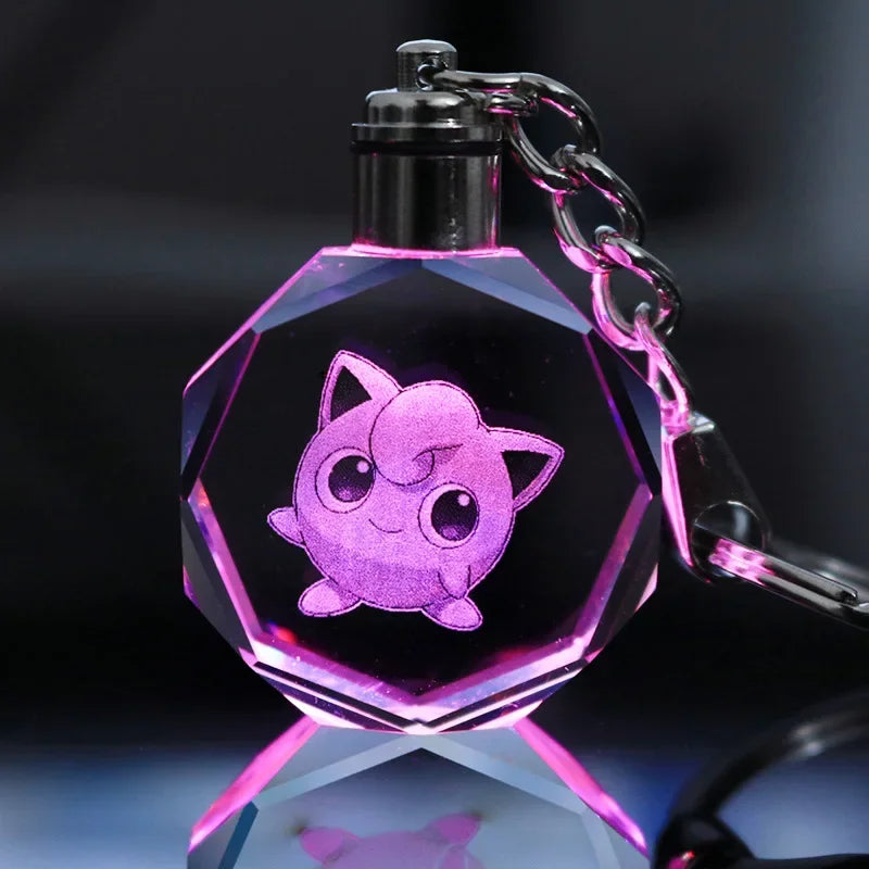 Anime Pokémon Pikachu Colorful Crystal Lamp Keychain – Night Light Pendant for Car Keys, Accessories, and Gifts