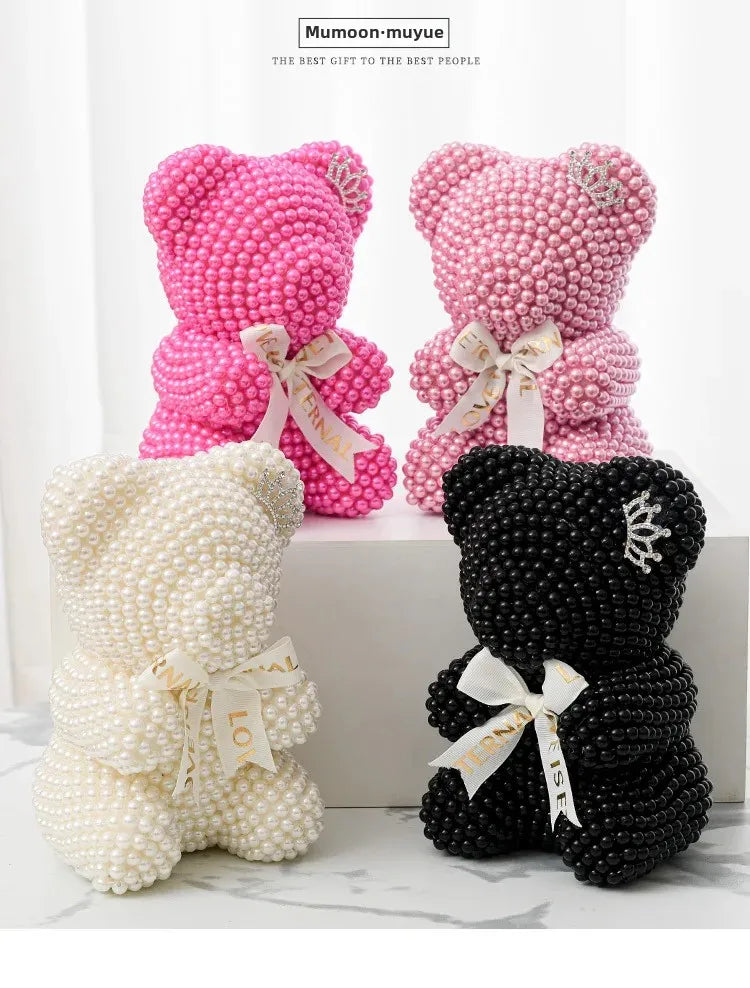 Creative Pearl Bear with Artificial Flowers - Everlasting Gift