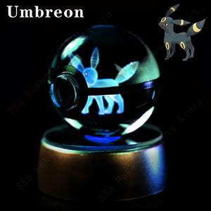 3D Pokemon Crystal Ball Night Light with LED Base – Pikachu, Gengar, Mew, and More