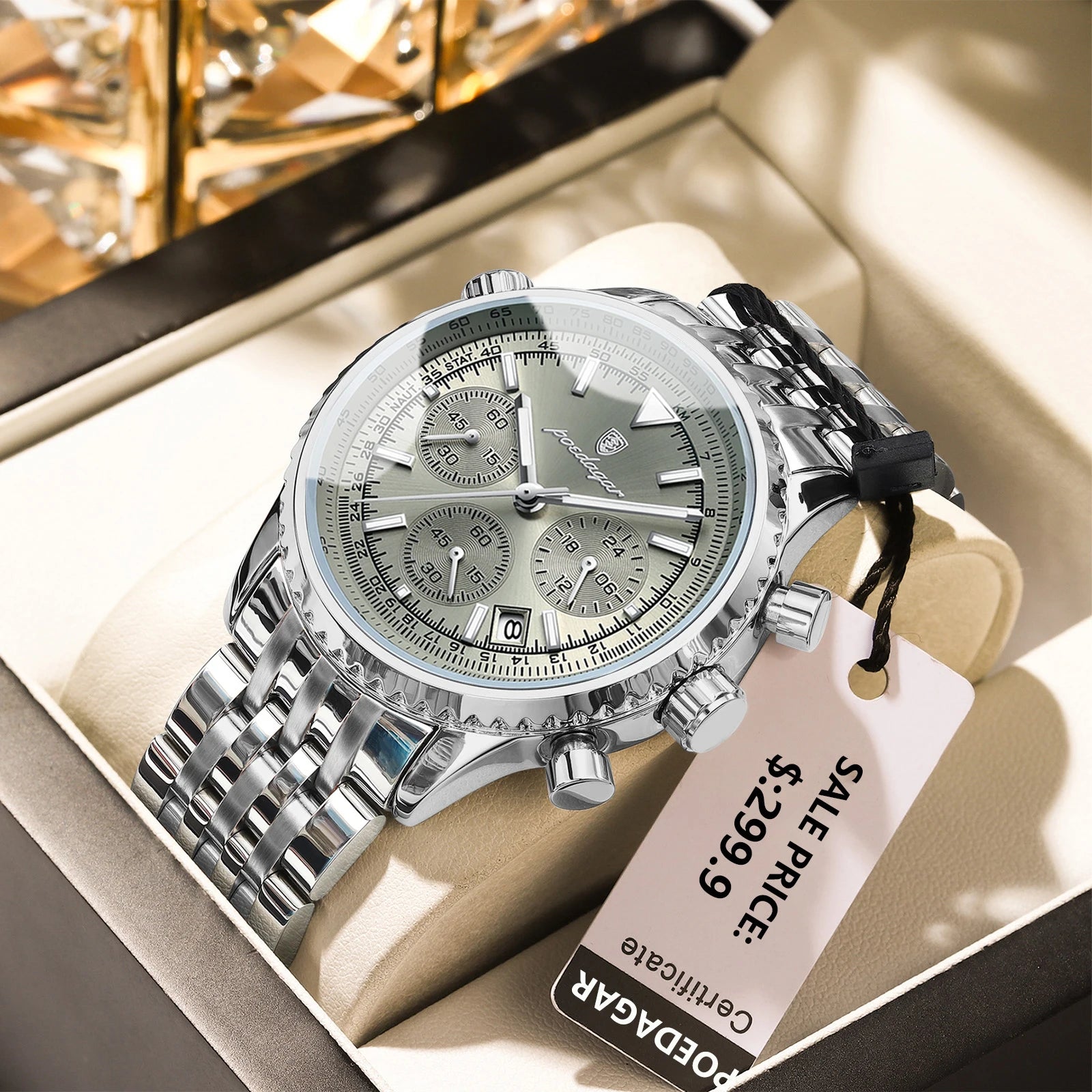 POEDAGAR Luxury Men's Chronograph Watch - Stainless Steel, Luminous, Waterproof