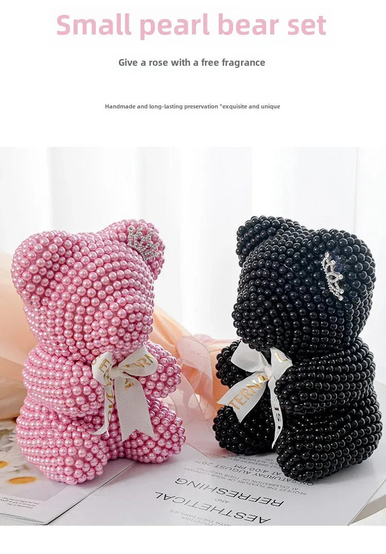 Creative Pearl Bear with Artificial Flowers - Everlasting Gift