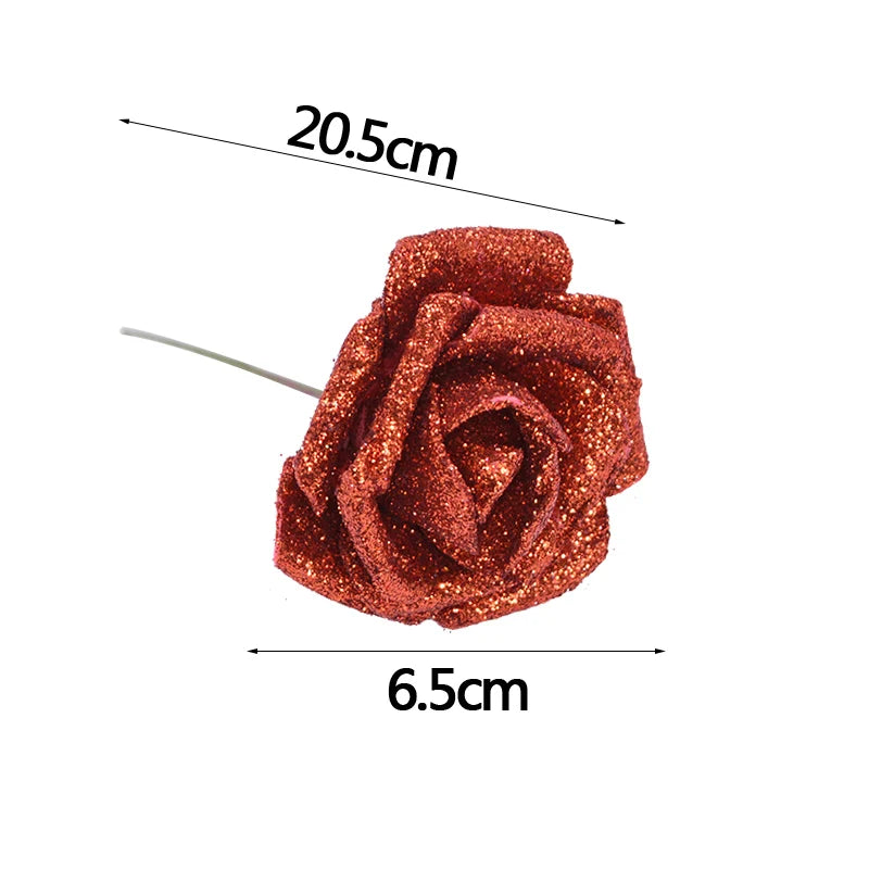 10/20Pcs Glitter Artificial Roses – Gold, Silver, Pink, Red | DIY & Gift Decor