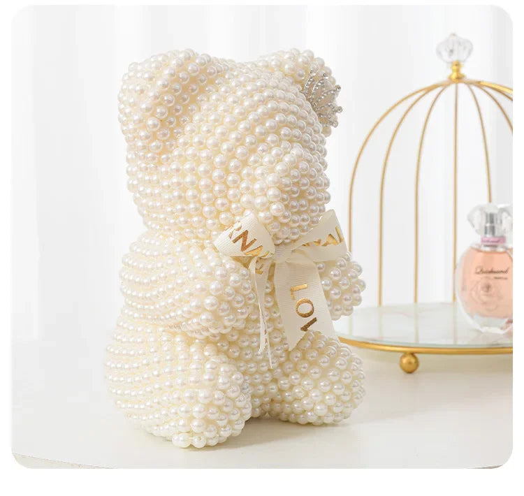 Creative Pearl Bear with Artificial Flowers - Everlasting Gift