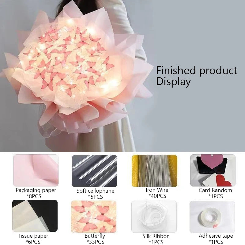 DIY Butterfly Bouquets Material Set - 3 Colors with Light String for Romantic Decor