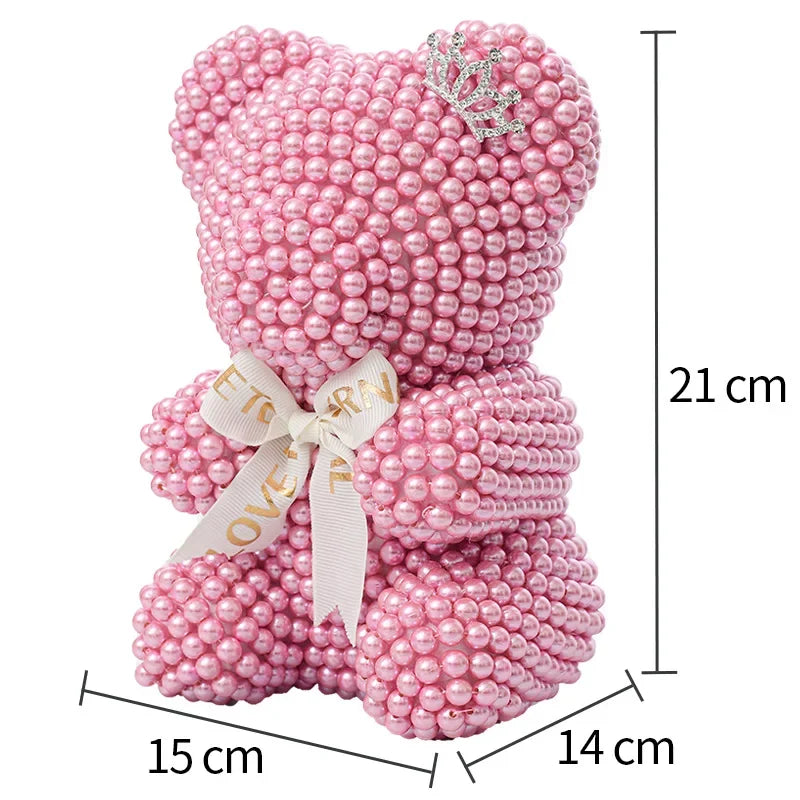 Creative Pearl Bear with Artificial Flowers - Everlasting Gift