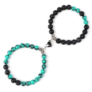 2Pcs/Set Beads Bracelet For Lovers Natural Stone Distance Heart Magnet Couple Bracelets Friendship Fashion Jewelry Gift