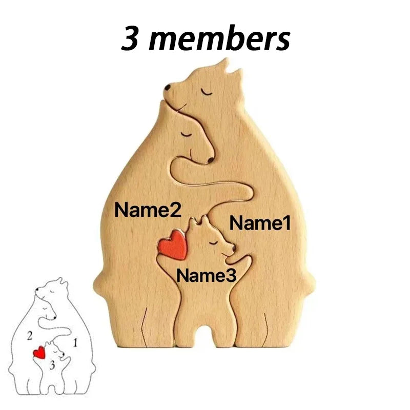 Personalized Wooden Bear Puzzle With Family Name for Gift