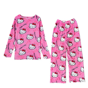 Hello kitty flannel winter clothes set – cute plush cartoon home wear