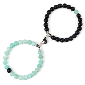 2Pcs/Set Beads Bracelet For Lovers Natural Stone Distance Heart Magnet Couple Bracelets Friendship Fashion Jewelry Gift