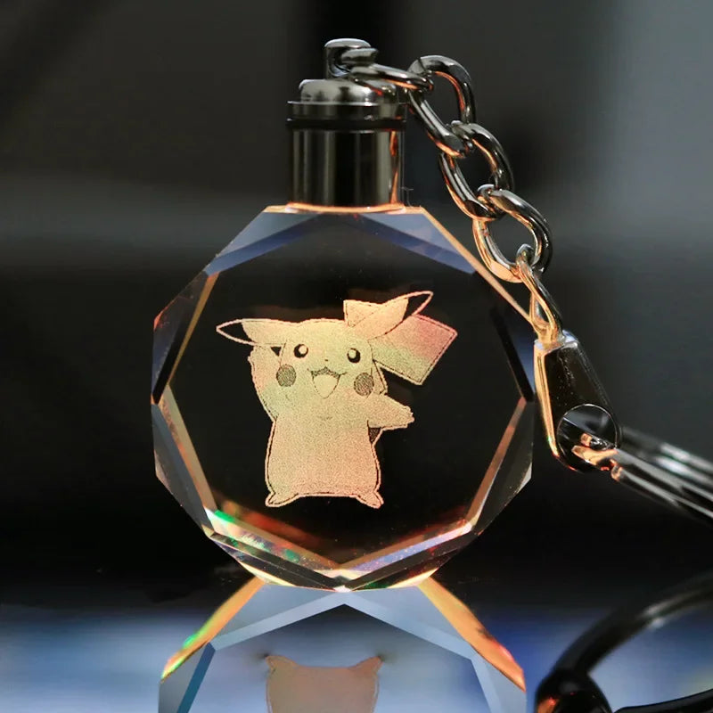 Anime Pokémon Pikachu Colorful Crystal Lamp Keychain – Night Light Pendant for Car Keys, Accessories, and Gifts