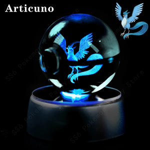 3D Pokemon Crystal Ball Night Light with LED Base – Pikachu, Gengar, Mew, and More