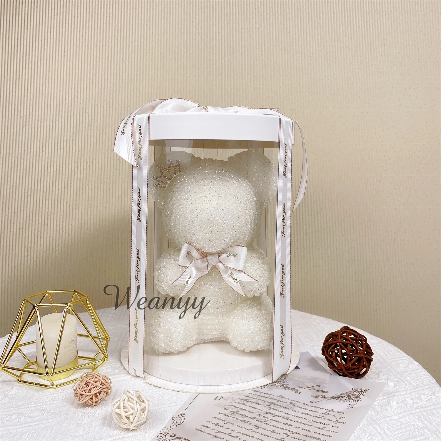 Diamond Teddy Bear with Clear Gift Box