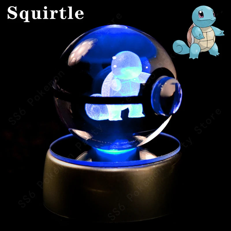 3D Pokemon Crystal Ball Night Light with LED Base – Pikachu, Gengar, Mew, and More