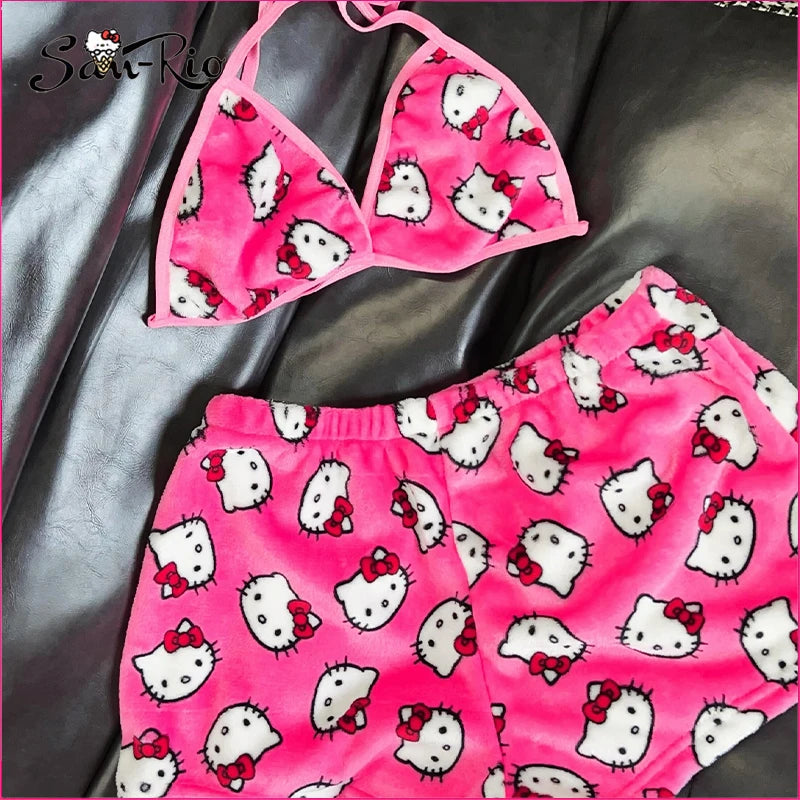 Sanrio Hello Kitty Women's Plush Pajamas Set - 2-Piece Sleepwear with Tank Top & Shorts