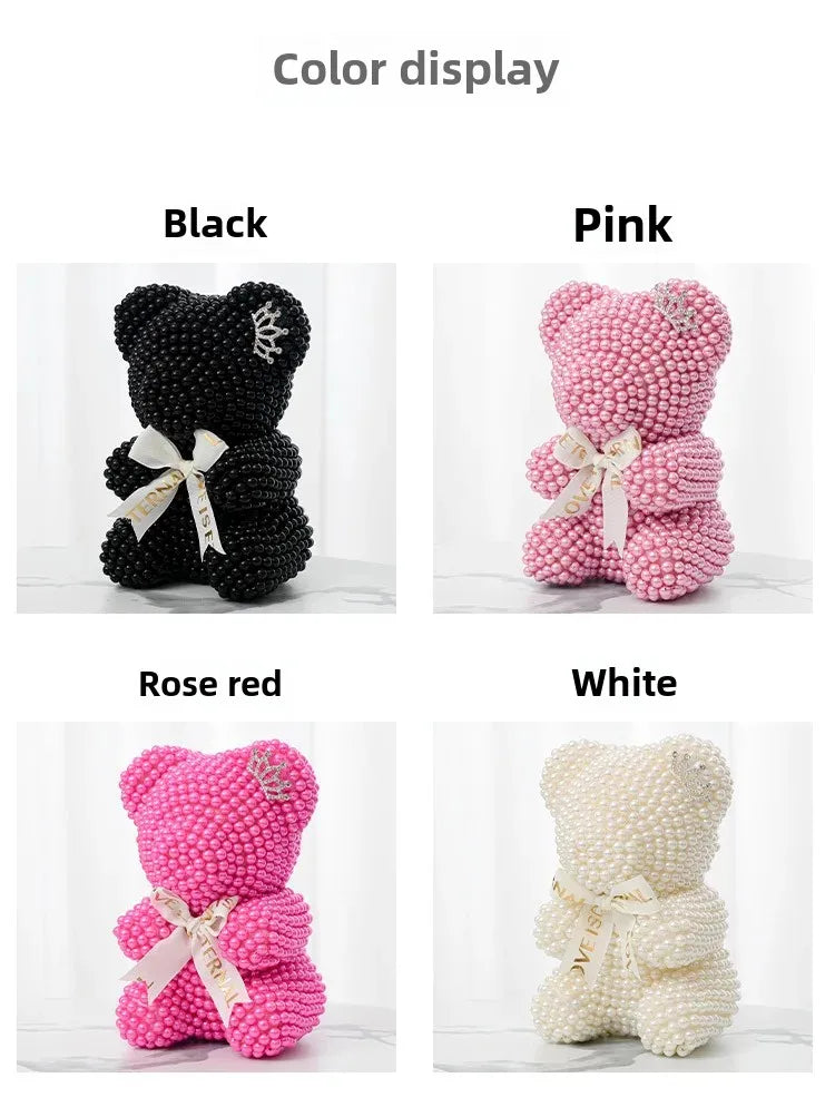 Creative Pearl Bear with Artificial Flowers - Everlasting Gift