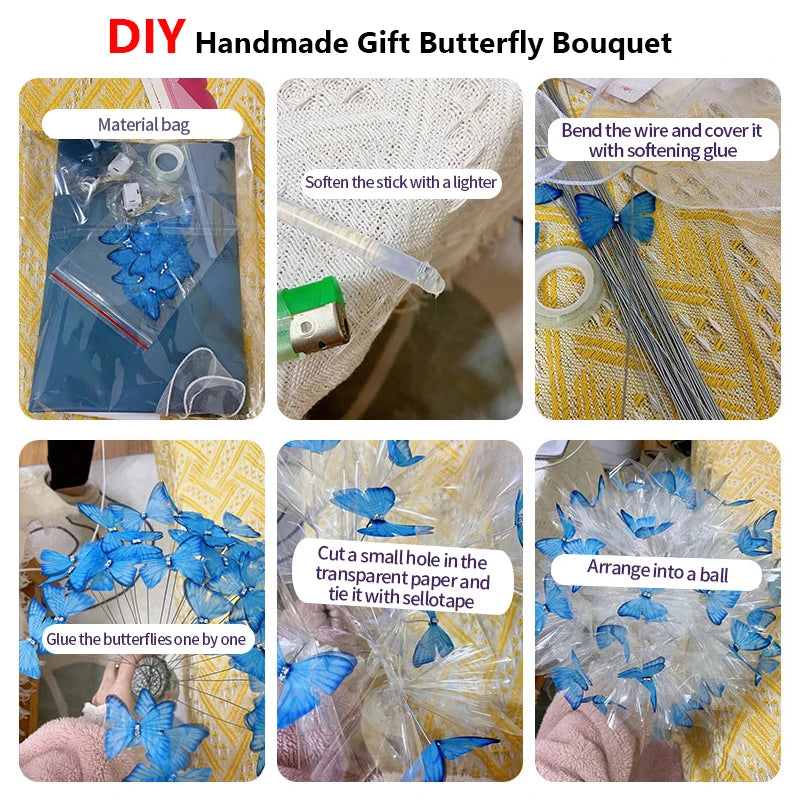 DIY Butterfly Bouquets Material Set - 3 Colors with Light String for Romantic Decor