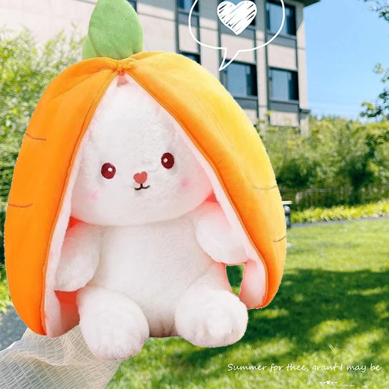 25cm Cosplay Strawberry Carrot Rabbit Plush Toy Stuffed Creative Bag into Fruit Transform Baby Cuddly Bunny Plushie Doll For Kid