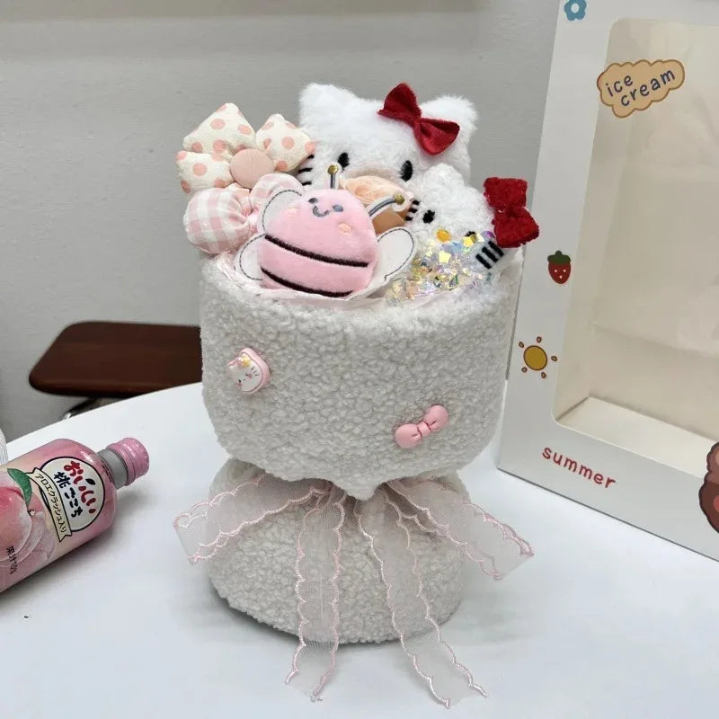 Sanrio Hello Kitty Plush Doll Bouquet - Cute Cartoon Flower with Cinnamoroll, Kuromi, My Melody for Girls & Kids Holiday Gifts