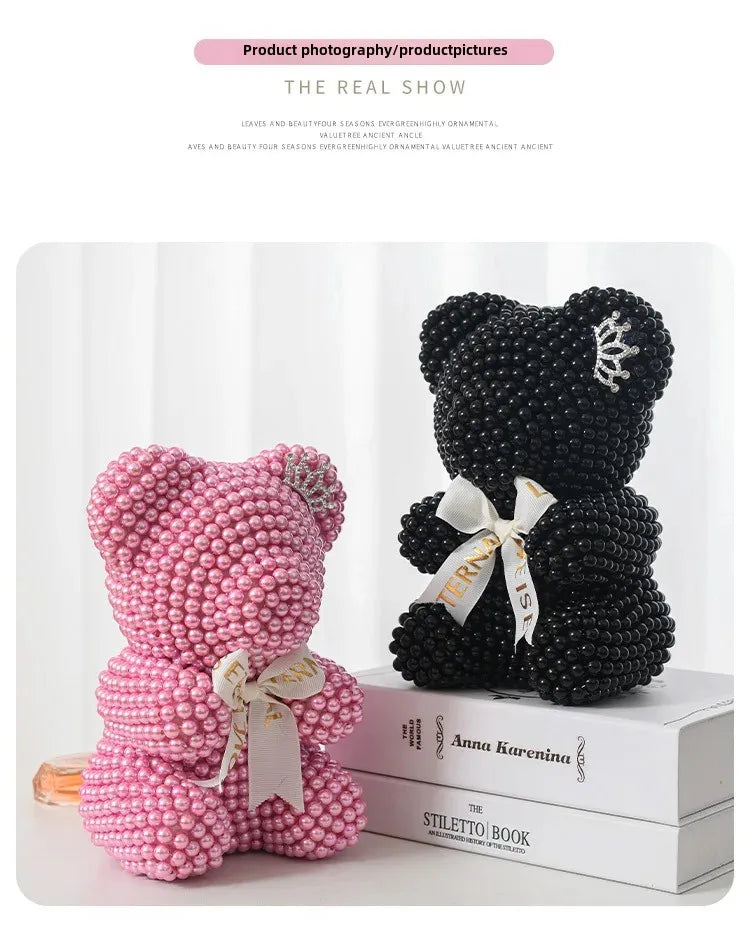 Creative Pearl Bear with Artificial Flowers - Everlasting Gift