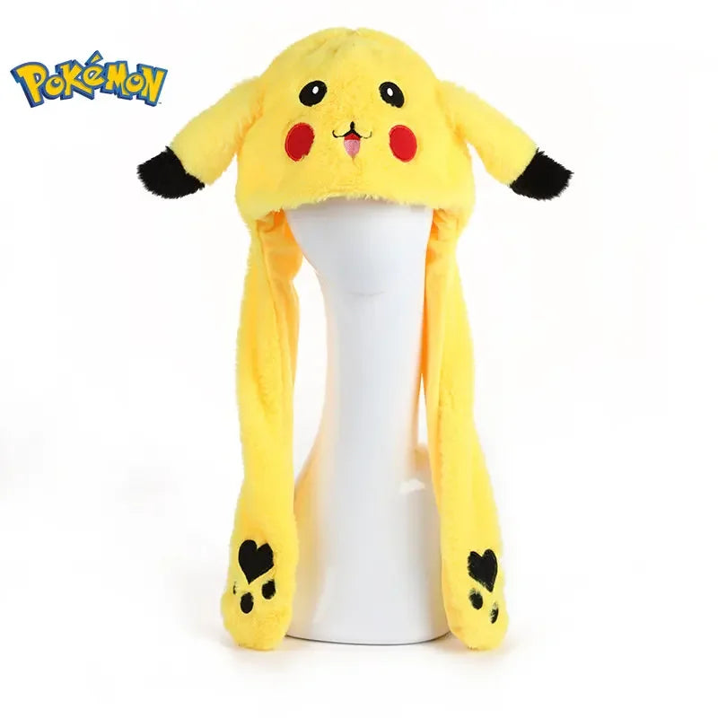 Pikachu Pokemon Anime Plush Hat with Flashing Bunny Ears – Cute Cartoon Hat with Movable Ears, Stuffed Plush Doll Gift