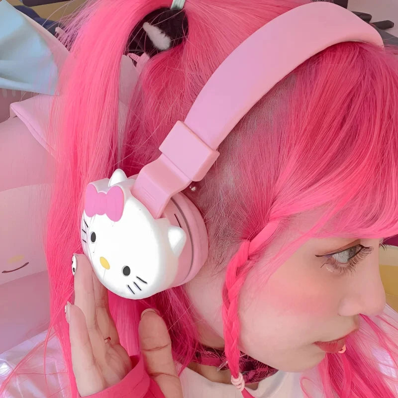 Hello Kitty Bluetooth Headphone | Cute Wireless Stereo Headset with Mic - Anime Cartoon Y2K Fashion Gift