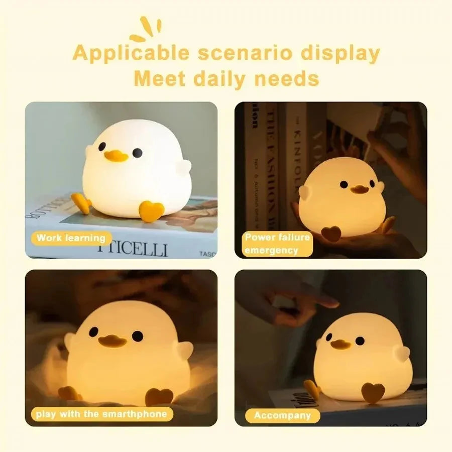 USB Rechargeable Duck Silicone Night Light – Touch Sensor Lamp for Kids