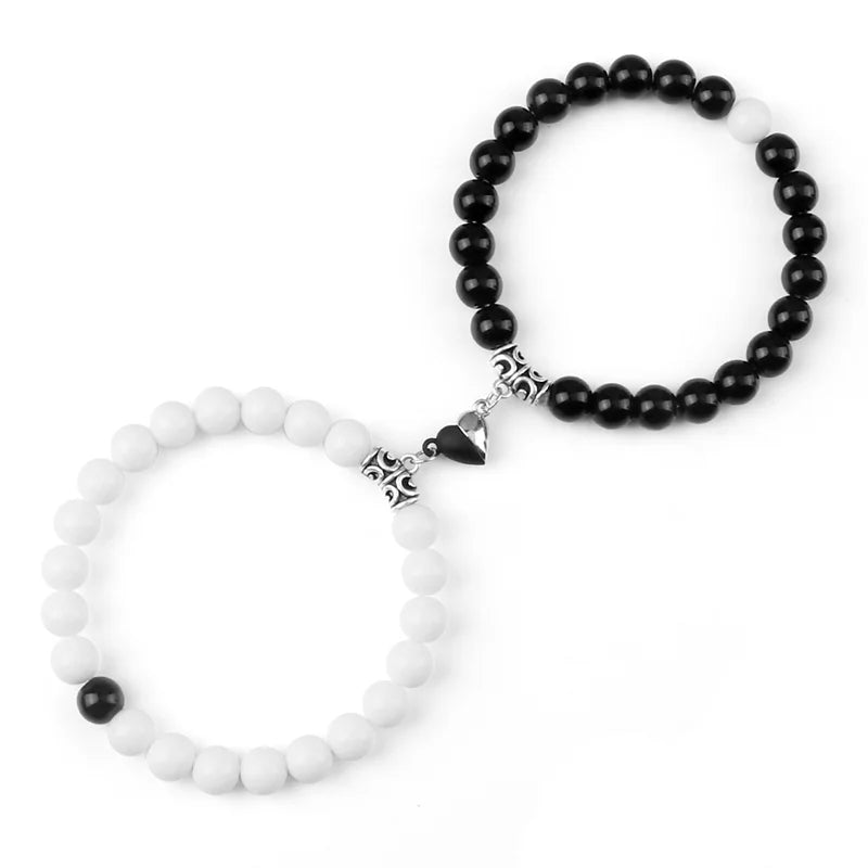 2Pcs/Set Beads Bracelet For Lovers Natural Stone Distance Heart Magnet Couple Bracelets Friendship Fashion Jewelry Gift