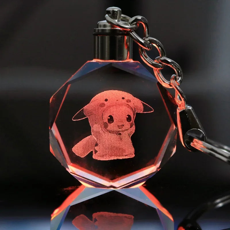 Anime Pokémon Pikachu Colorful Crystal Lamp Keychain – Night Light Pendant for Car Keys, Accessories, and Gifts