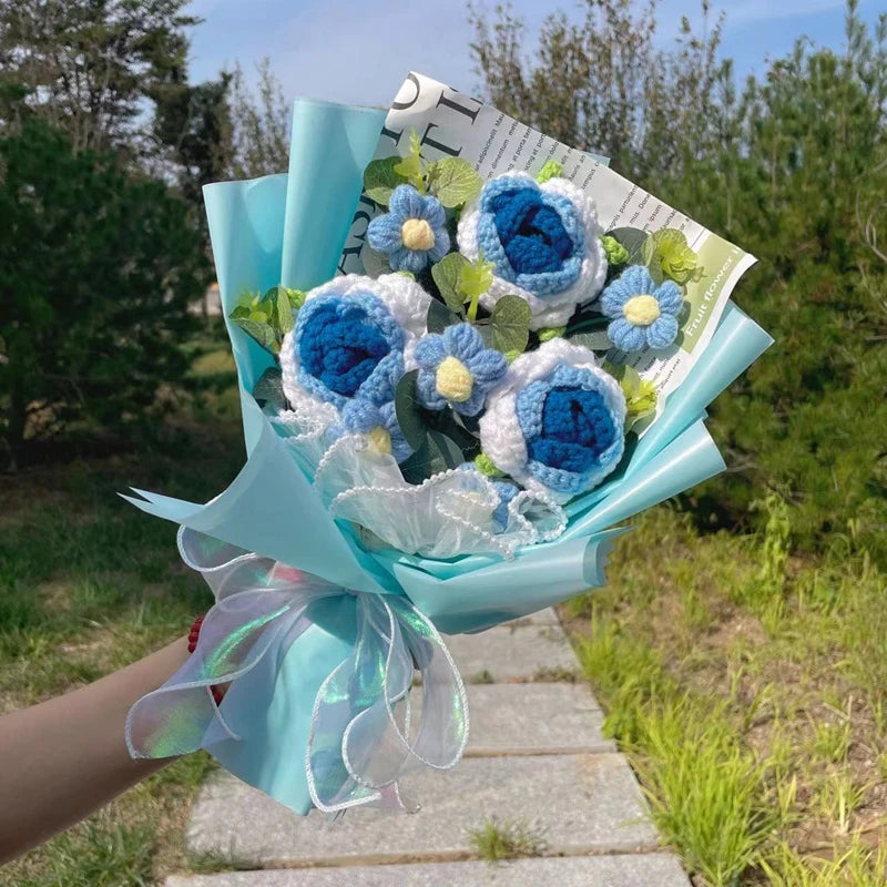 Finished Knitted Sunflower Bouquet - Creative Crochet Flowers for Valentine’s Day, Mother’s Day, Birthday, and Graduation Gifts