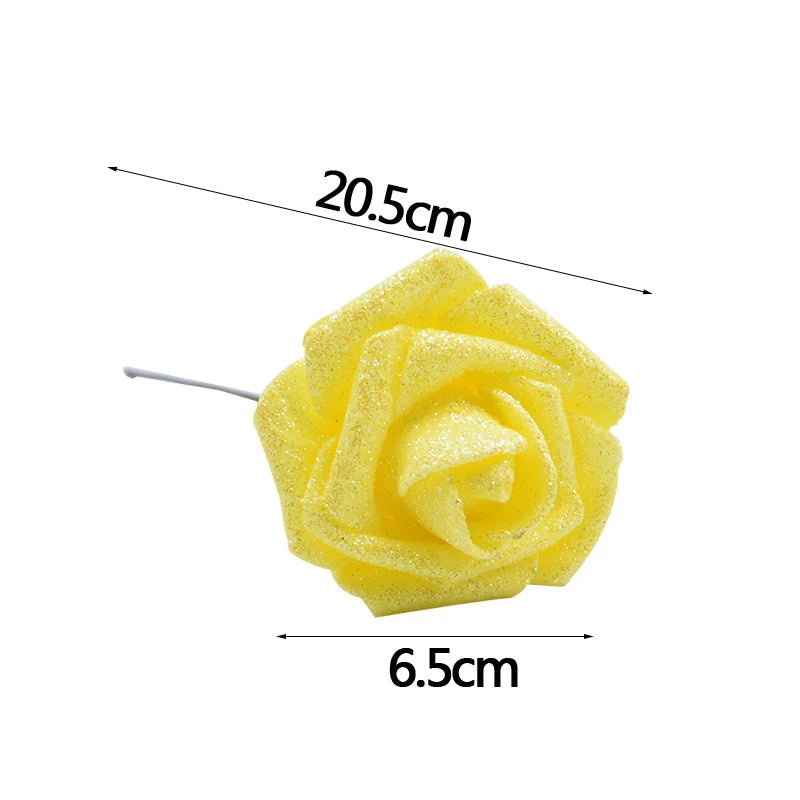 10/20Pcs Glitter Artificial Roses – Gold, Silver, Pink, Red | DIY & Gift Decor