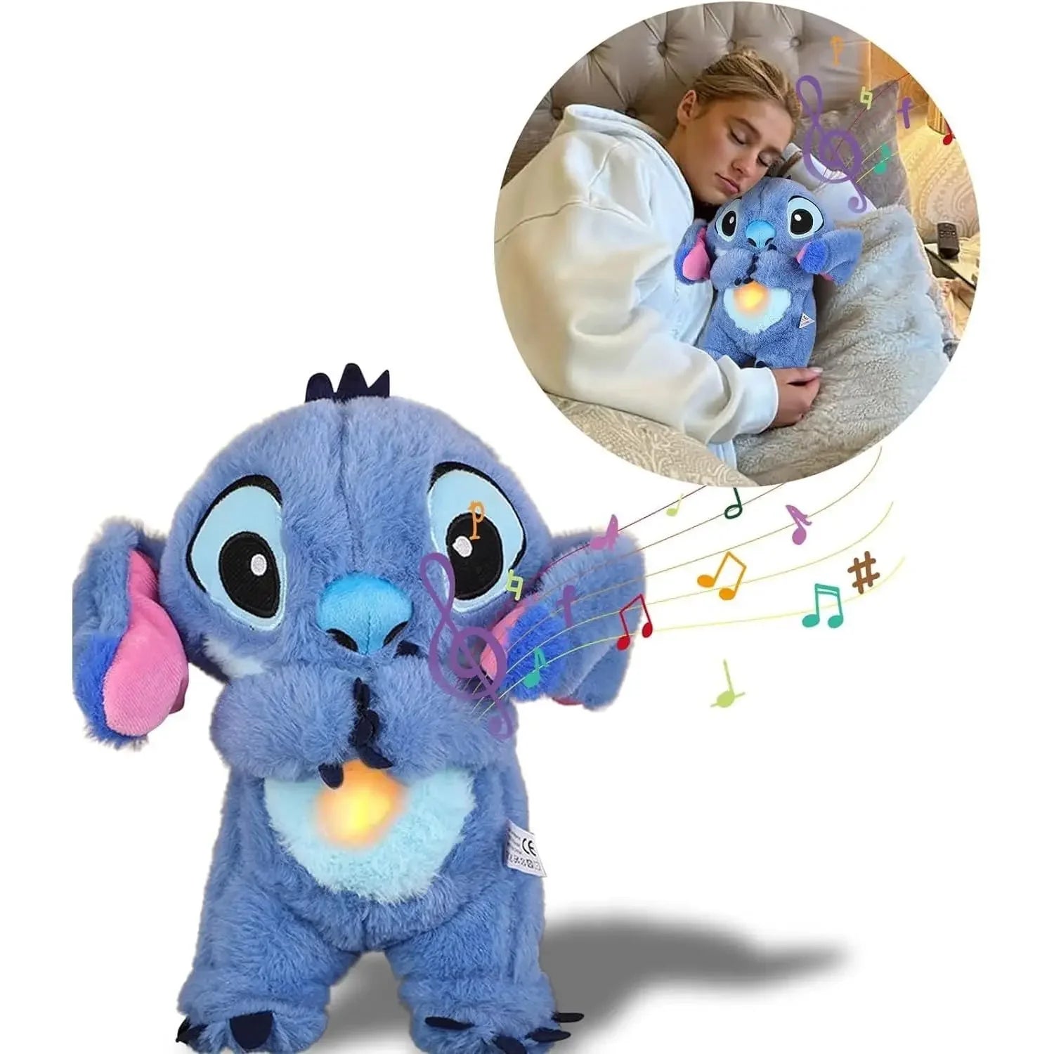 Breathing Stitch Plush Doll - Soothing Anime Toy with Light & Music